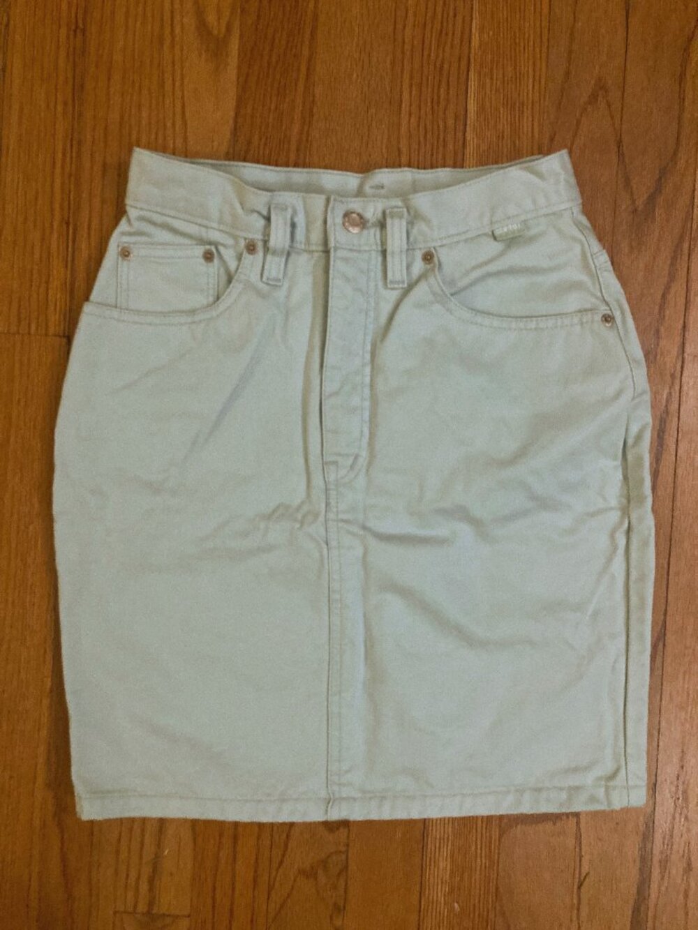 Vintage ESPRIT 80s 90s Mint Green Denim Mini Skirt ~ Sz 25/XS/2